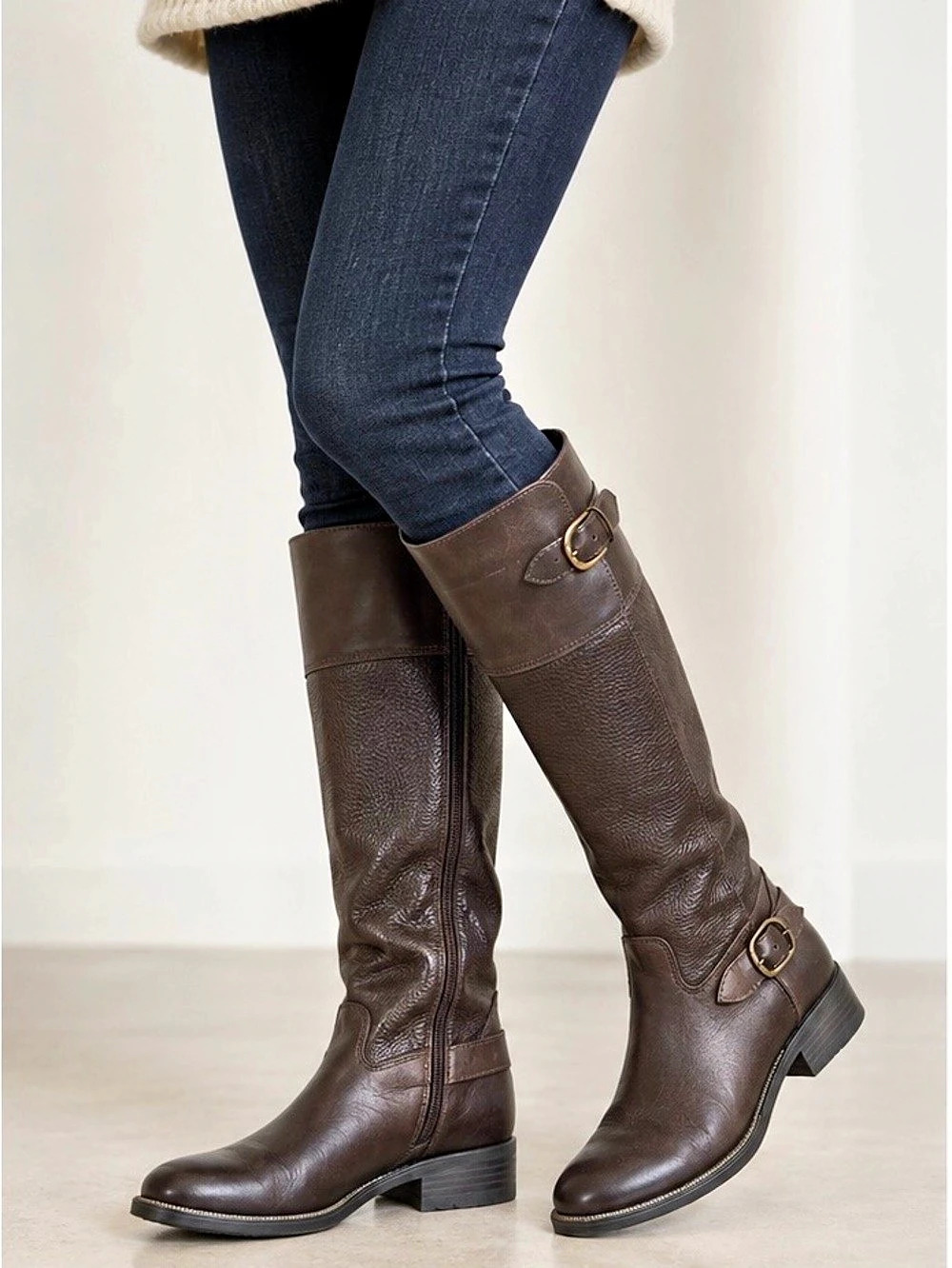 ALDO Brown Leather Knee-High Riding Boots | Size 7.5 Buckles